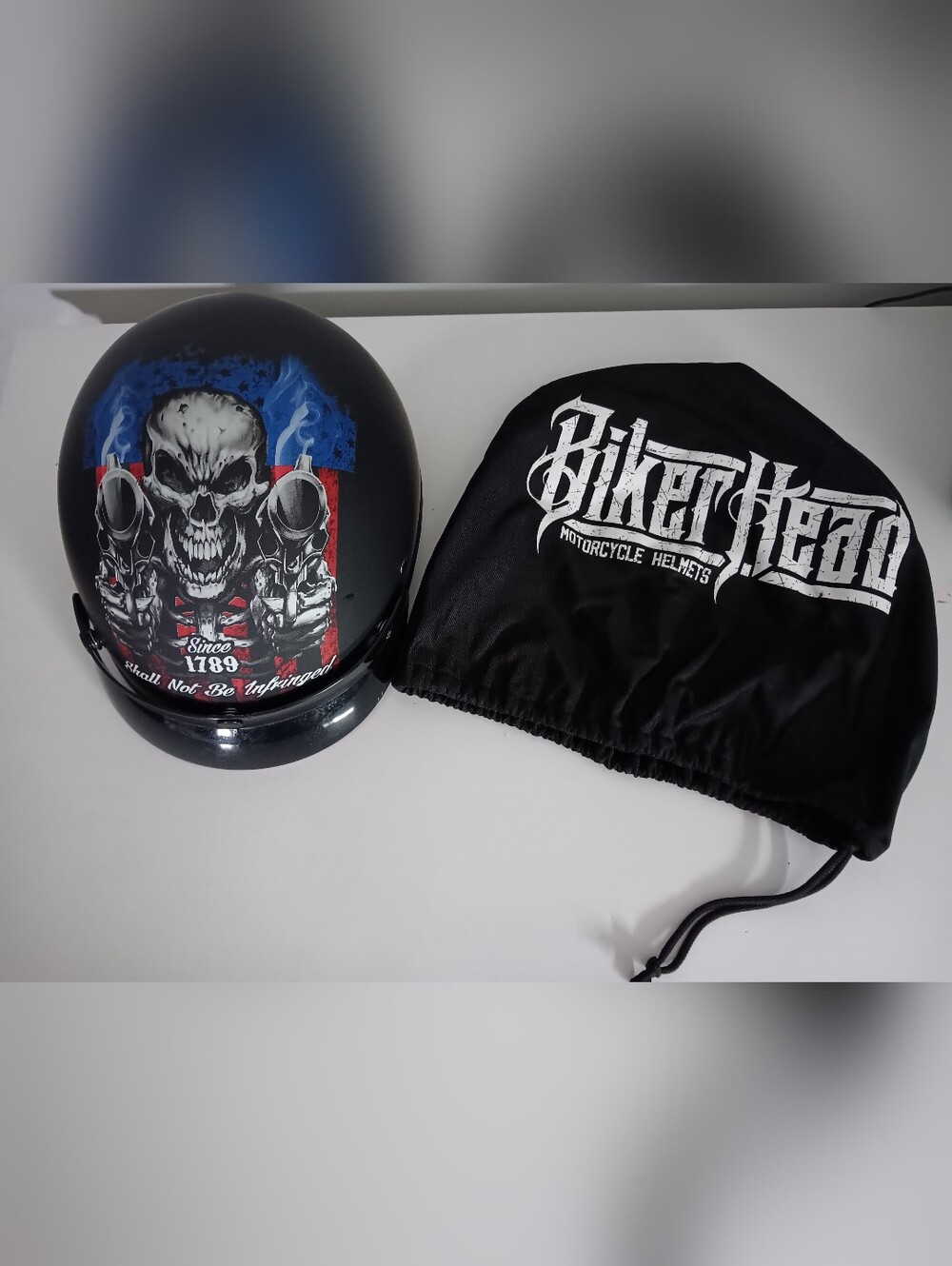 Biker Head Skull Motorcycle Half Helmet with Black Helmet Storage Bag